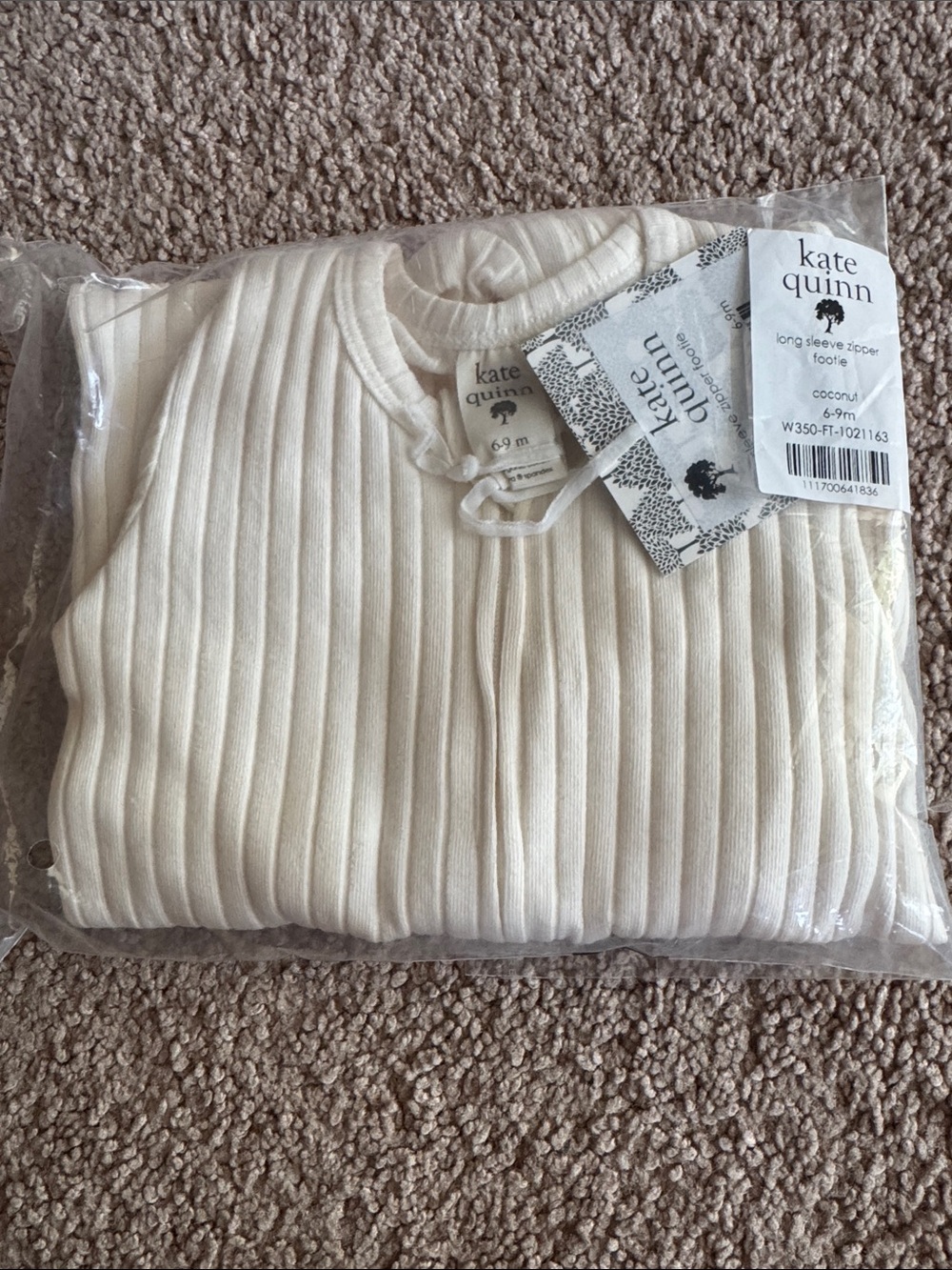 kate quinn Ribbed Long Sleeve Zipper Footie in Coconut